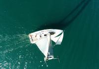sailing yacht from air sails sea